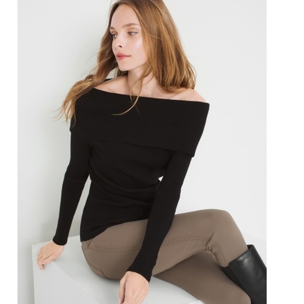 WHBM Off-Shoulder Sweater Navy Bow White House Black Market Big Bow Sexy Date - Picture 9 of 9